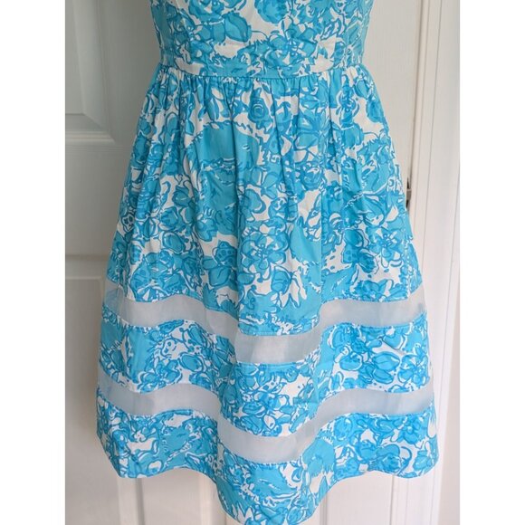 Lilly Pulitzer Ollie Dress Shorely Blue Floral Fit and Flare Dress Thin Strap 2 - Picture 3 of 7